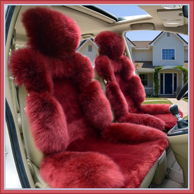 Fluffy Thick Wine Red Luxury Australian Lambskin Woolen Fur Seat Cover Protector