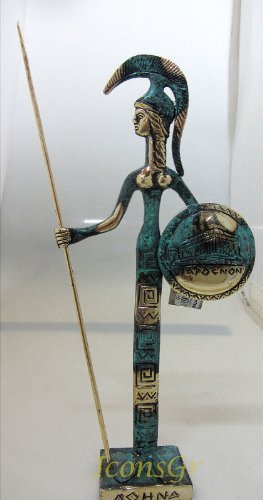 Ancient Greek Bronze Museum Statue Replica of Athena with Spear and Shield (161)