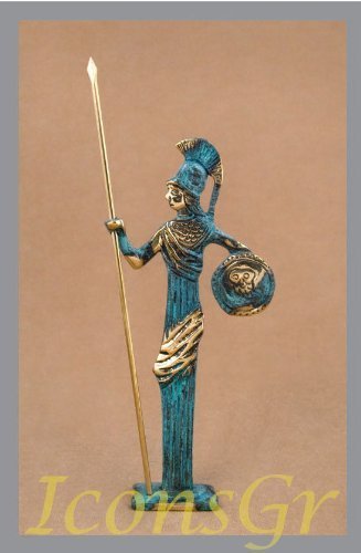 Ancient Greek Bronze Museum Statue Replica of Athena with Spear and Shield (162)
