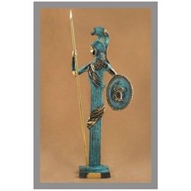 Ancient Greek Bronze Museum Statue Replica of Athena with Spear and Shield (131) - $173.56