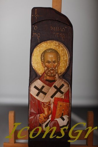Wooden Greek Orthodox Wood Icon of Saint Nicolas / N10 [Toy] - $72.03