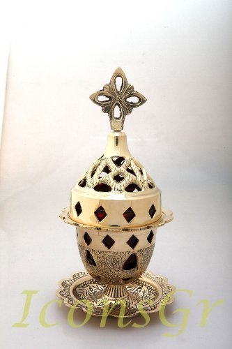 Greek Christian Orthodox Bronze Table Oil Lamp Gold Plated - 9353b [Kitchen]