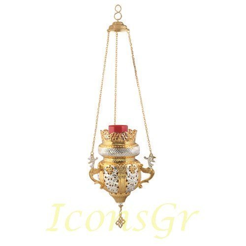 Greek Christian Orthodox Bronze Oil Lamp with Chain- 9699gn