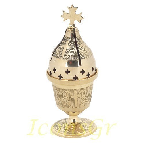 Greek Christian Orthodox Bronze Table Oil Lamp - 9961b
