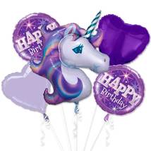 Enchanted Lilac Unicorn Birthday Deluxe Balloon Bouquet - 5pc Mylar Kit - £15.21 GBP