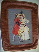 BEAUTIFUL NEEDLEPOINT EMBROIDERY GRACEFUL 18TH CENTURY COUPLE PILLOW FRONT - $10.31