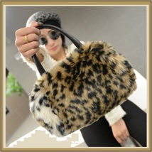 Faux Fur Clutch Evening Hand Bags Comes Six Choice Colors Leopard - White image 4