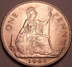 Huge Unc Great Britain 1963 Penny~Britannia Seated Right~Excellent~Free Shipping - £4.69 GBP