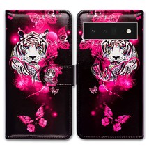 Pixel 6 Pro Case, White Tiger Butterfly Leather Flip Phone Case Wallet Cover Wit - £22.34 GBP