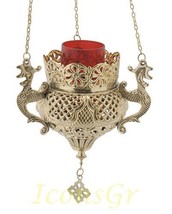 Greek Christian Orthodox Bronze Oil Lamp with Chain - 9688b [Kitchen] - £177.92 GBP