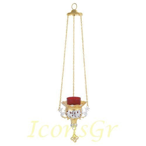 Greek Christian Orthodox Bronze Oil Lamp with Chain- 9692gn