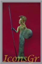 Ancient Greek Bronze Museum Statue Replica of Athena with Spear &amp; Shield (1188) - £54.05 GBP
