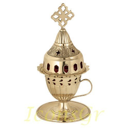 Greek Christian Orthodox Bronze Table Oil Lamp - 9742b