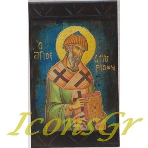 Wooden Greek Christian Orthodox Wood Icon of Saint Spyridon / M2 [Kitchen]