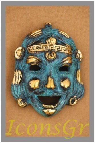 Ancient Greek Bronze Museum Statue Replica of Theatrical Mask of Comedy (410)