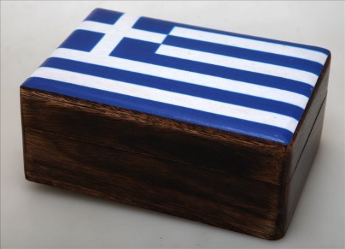 Handmade Greek Wooden Wood Box with Greek Flag / R32_4 [Kitchen]