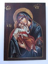 Wooden Greek Christian Orthodox Wood Icon of Mother of Jesus / A2_4 [Kit... - £20.89 GBP