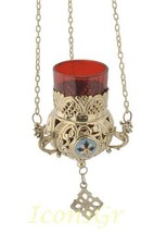Greek Christian Orthodox Bronze Oil Lamp with Chain - 9685b [Kitchen] - £72.36 GBP