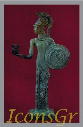Ancient Greek Bronze Museum Statue Replica of Athena with Owl and Shield (1164) - $46.35