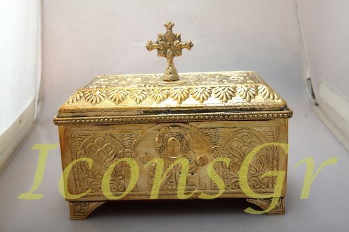 Handmade Greek Bronze Storage Box with Cross (4088b)