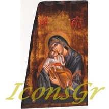 Wooden Greek Christian Orthodox Wood Icon of Mother of Jesus &amp; Jesus Chr... - £53.65 GBP