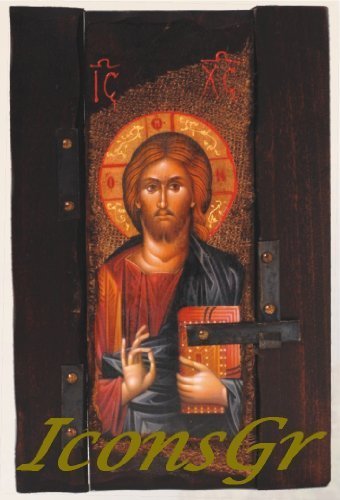 Wooden Greek Christian Orthodox Wood Icon of Jesus Christ / P6 [Kitchen] - $130.05