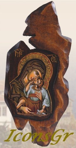 Wooden Greek Christian Orthodox Wood Icon of Mother of Jesus & Jesus Christ/sf