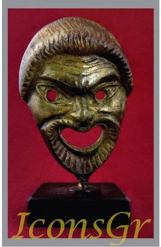 Ancient Greek Bronze Museum Statue Replica of Theatrical Mask of Comedy (1460)