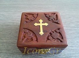 Handmade Christian Orthodox Wooden Olive Wood Storage Box with Decorativ... - £22.96 GBP