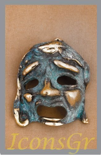 Ancient Greek Bronze Museum Statue Replica of Theatrical Mask of Tragedy (441)