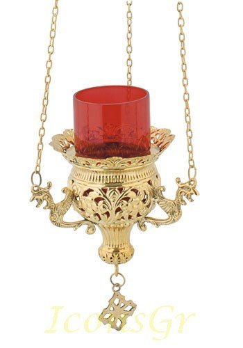 Greek Christian Orthodox Bronze Oil Lamp with Chain- 9692g