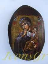 Wooden Greek Christian Orthodox Wood Icon of Mother of Jesus & Jesus /Mp0_2 - $11.66