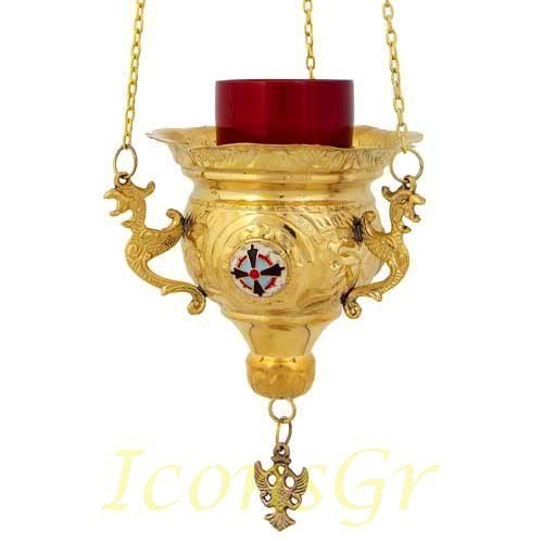 Greek Christian Orthodox Bronze Oil Lamp with Chain- 231g