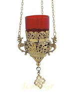 Greek Christian Orthodox Bronze Oil Lamp with Chain - 9503b - £66.75 GBP