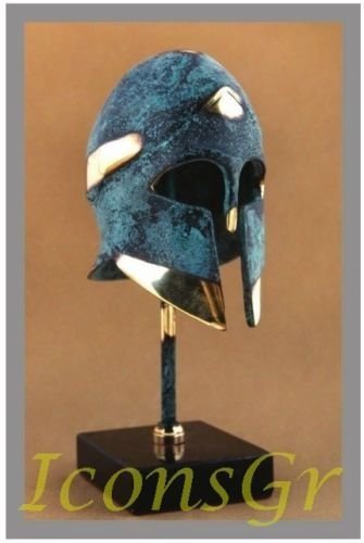 Ancient Greek Bronze Museum Replica of Corinthian Helmet on a Base(376-1)