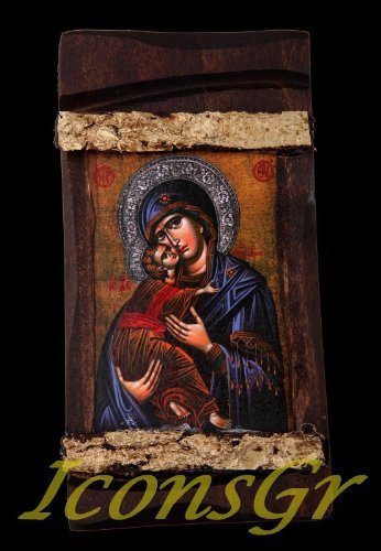 Wooden Greek Christian Orthodox Wood Icon of Mother of Jesus & Jesus Christ/mp3