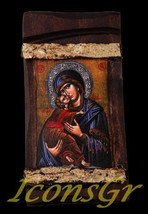 Wooden Greek Christian Orthodox Wood Icon of Mother of Jesus & Jesus Christ/mp3 - £7.75 GBP