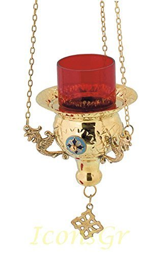 Greek Christian Orthodox Bronze Oil Lamp with Chain- 9544g [Kitchen]