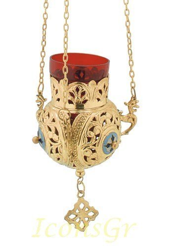 Greek Christian Orthodox Bronze Oil Lamp with Chain- 9686g [Kitchen] - $196.20