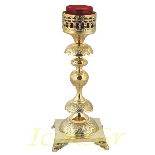 Greek Christian Orthodox Bronze Table Oil Lamp - 4044b