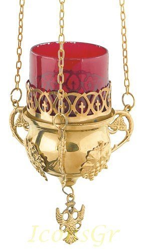 Greek Christian Orthodox Bronze Oil Lamp with Chain- 9768g [Kitchen]