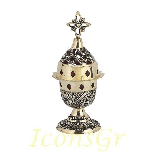 Greek Christian Orthodox Bronze Table Oil Lamp - 8831b