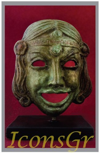 Ancient Greek Bronze Museum Statue Replica of Theatrical Mask of Comedy (1410)
