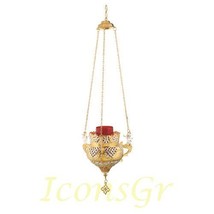 Greek Christian Orthodox Bronze Oil Lamp with Chain- 9688gn [Kitchen] - £327.26 GBP