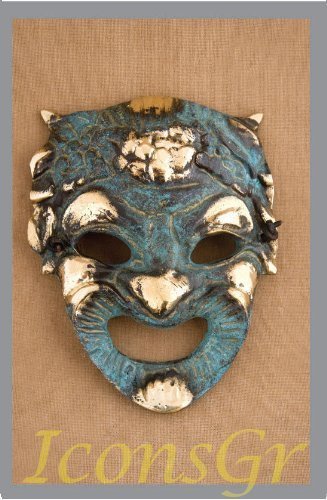 Ancient Greek Bronze Museum Statue Replica of Theatrical Mask of Comedy (420) - $72.03