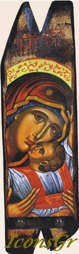 Wooden Greek Christian Orthodox Wood Icon of Mother of Jesus & Jesus Christ/n14 - $72.03