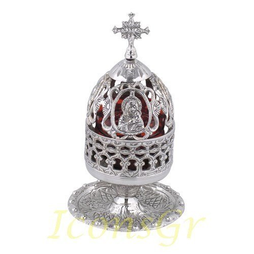Greek Christian Orthodox Bronze Table Oil Lamp - 9580n