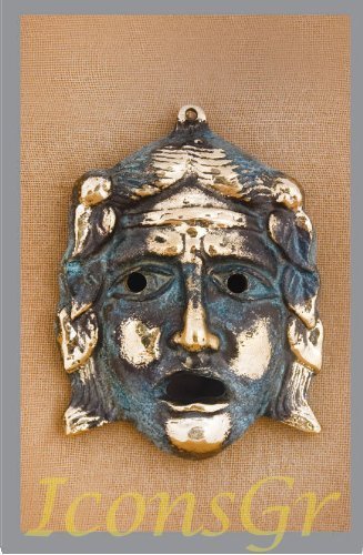 Ancient Greek Bronze Museum Statue Replica of Theatrical Mask of Tragedy (461)