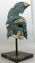Ancient Greek Bronze Replica of Athenian Helmet Bearing an Owl on a Base... - $42.04