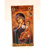 Wooden Greek Christian Orthodox Wood Icon of Mother of Jesus &amp; Jesus /Mp6 - £7.63 GBP